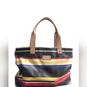 Vintage KATE SPADE striped coated canvas leather Jules tote red lining